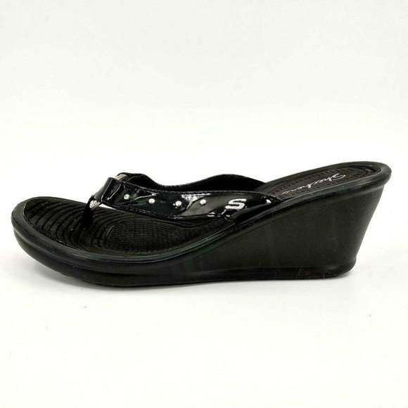 skechers wedge sandals black